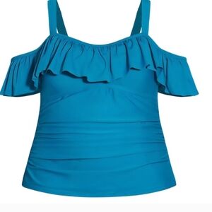 Blue Ruffled Off-Shoulder Women's Top